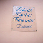 Liberté, Egalité, Fraternité, Laïcité. Stèle apposée pour le centenaire de la loi de séparation des Eglises et de l'Etat, en 1905. Hôtel de Ville, Le Cannet des Maures, Var. by Only Tradition - Le Cannet des Maures 83340 Var Provence France