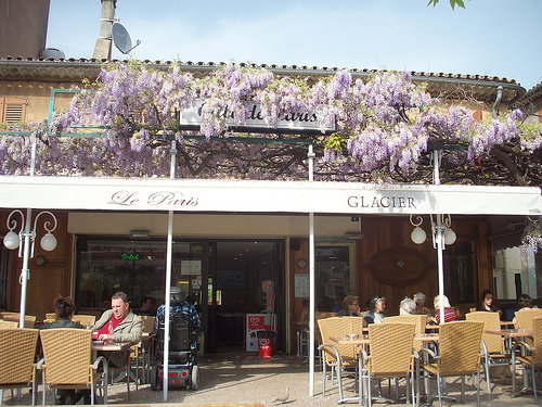 Glycine en fleur. Café Le Paris, Place de l'Hôtel de Ville, Vidauban, Var. by Only Tradition